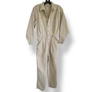 Vintage Avon Fashions Khaki Jumpsuit Aviator Style 80's Coveralls Button Front S